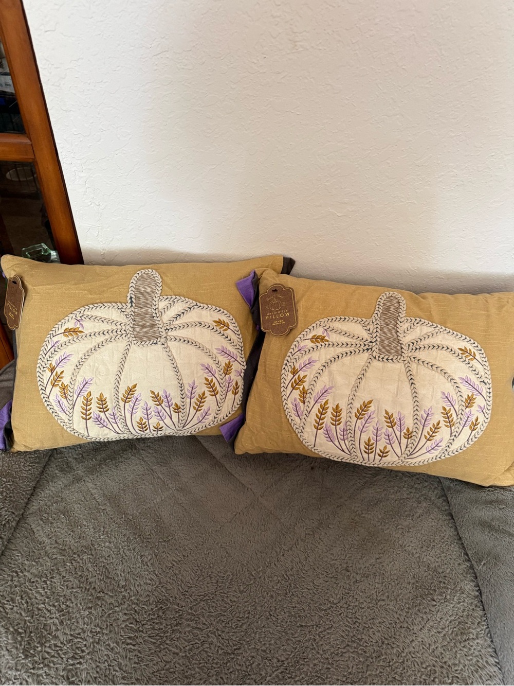 Decorative Mustard Pumpkin Embroidered Throw Pillow’s - Brand: Harvest Home.